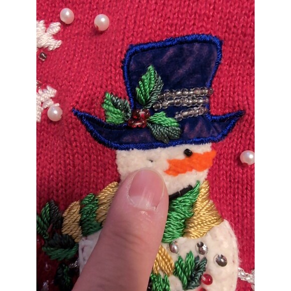 Holiday Christmas Ugly Sweater Red Snowman Sweater - Picture 7 of 16